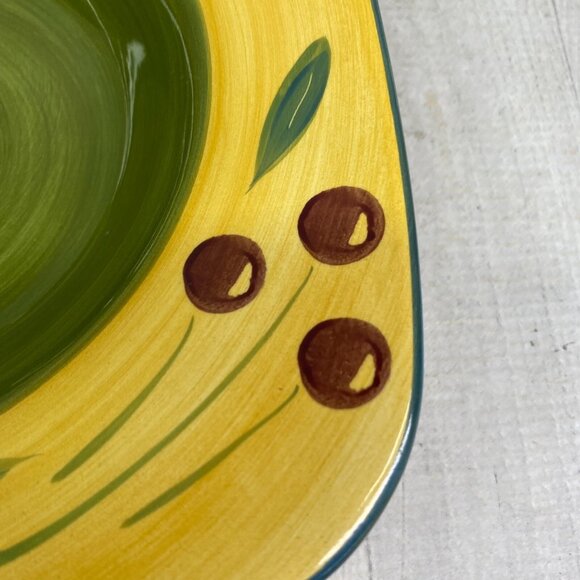 Maxam Sonoma Tuscan Olive Green Center Large Rim Square Ceramic Pasta Bowl Set 2 - Picture 13 of 15
